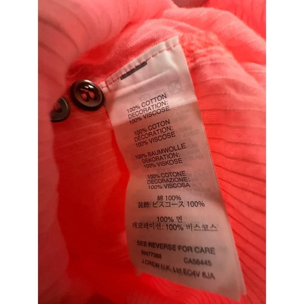 J.Crew Grosgrain Neon Pink Blouse Size 4 VNeck 3/4 Button Down Long Sleeve